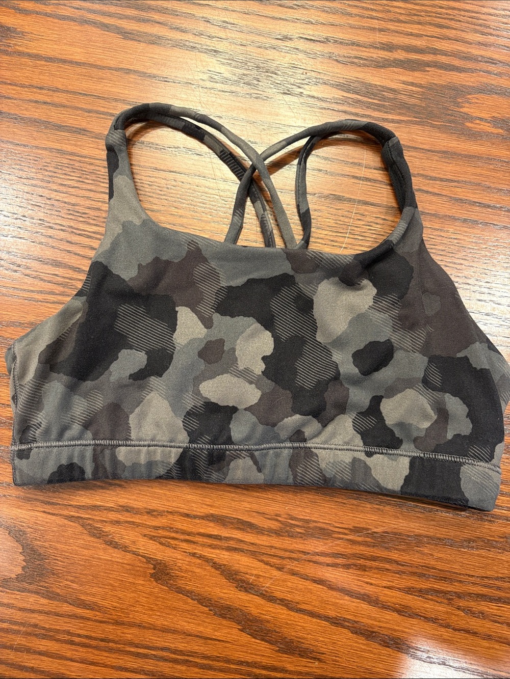 Women’s Camo Strappy Sports Bralette - Black/Gray